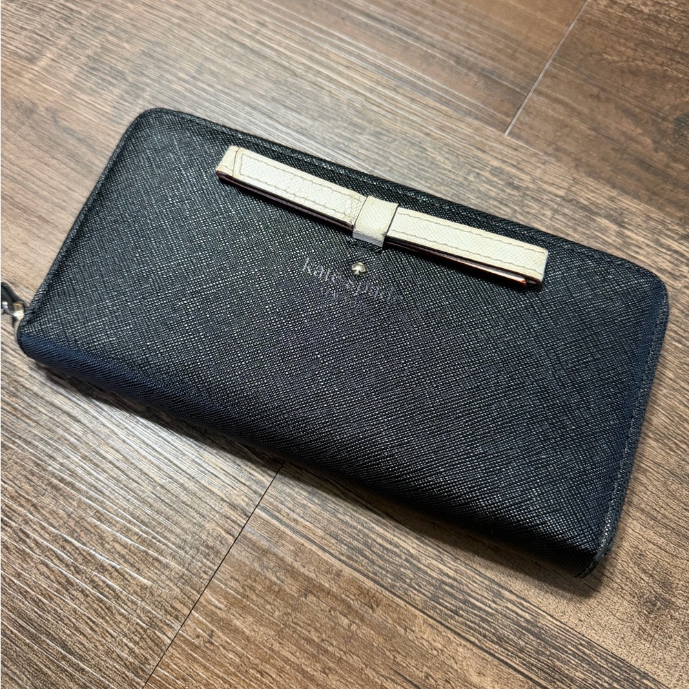kate spade Black Wallet with Cream Bow Accent